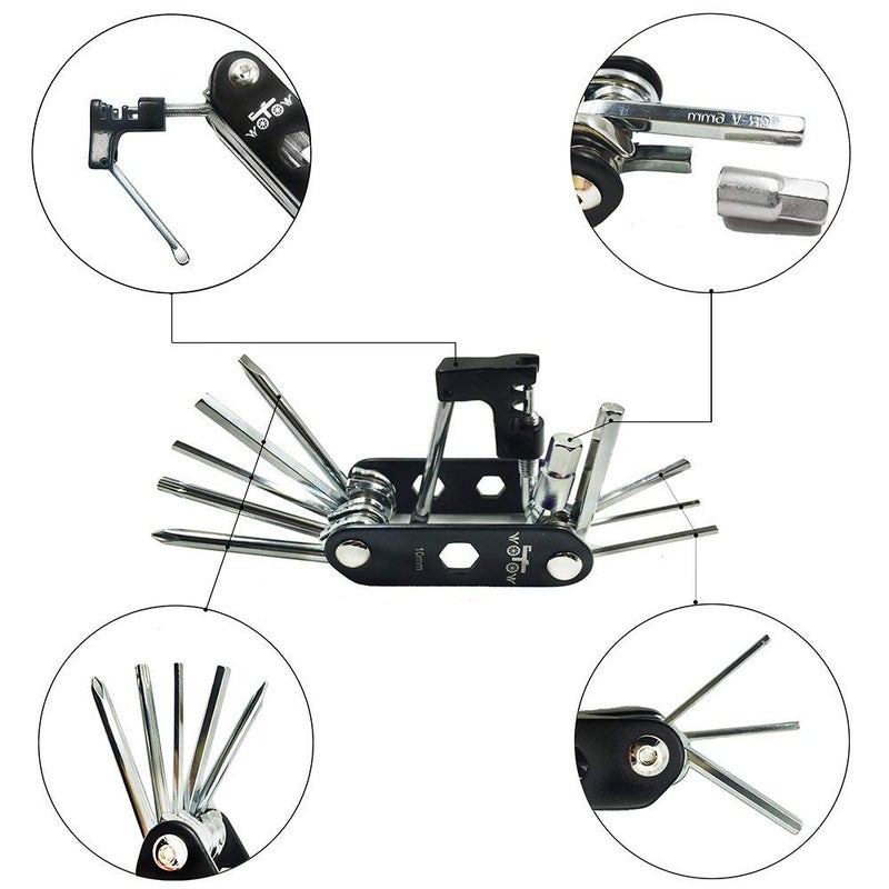 WOTOW Bike Repair Tool Kit & Bike Saddle Bag, 14 in 1 Bike Chain Tool Hex Key Wrench Maintain Accessories Multitool Set with Portable Under Seat Bag for Road Mountain Commuter Bicycle(Black) - Image 4